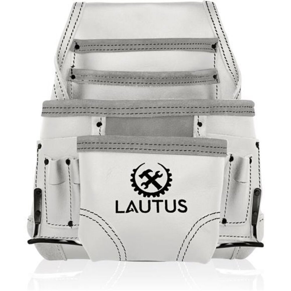 Oil Tanned Leather Tool Pouch Bag | White| Carpenter, Construction, Handyman
